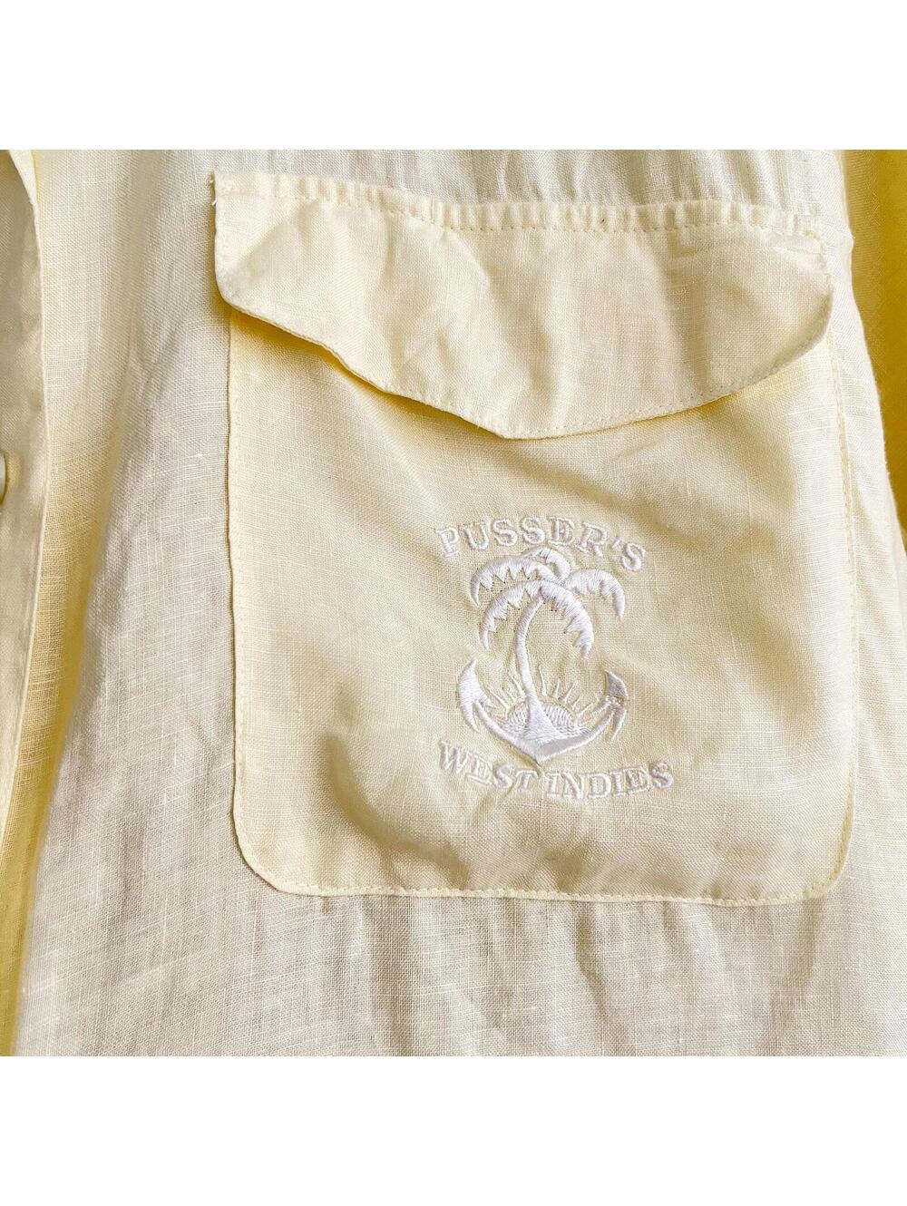 Vintage Pusser’s West Indies Linen Shirt M Yellow Button Up Embroidered Pocket - Picture 2 of 6